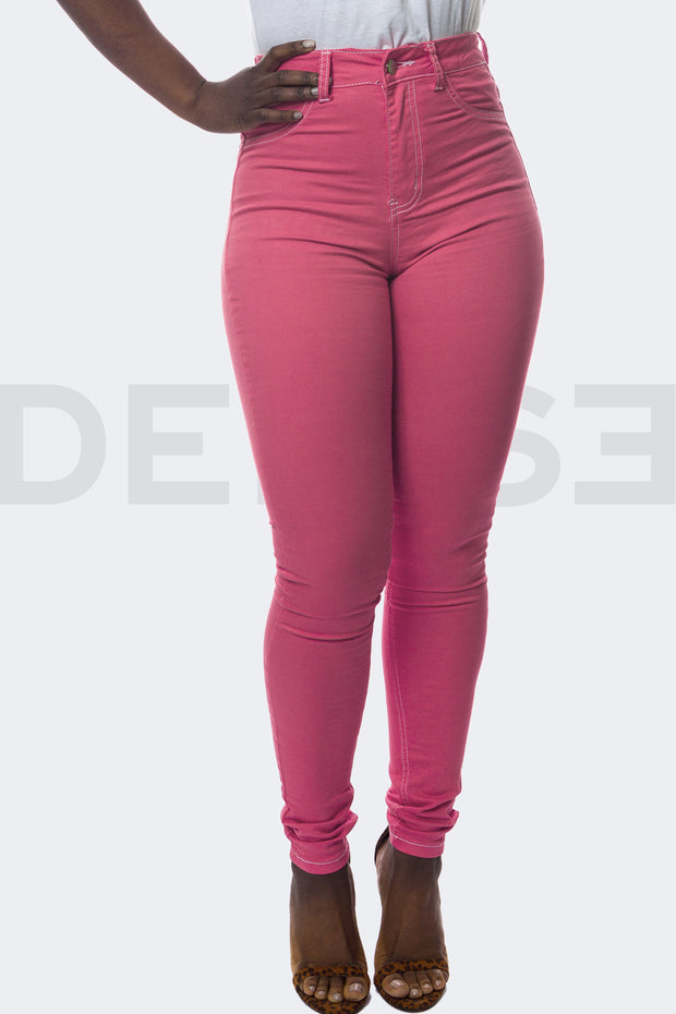 Super Stretchy Jeans Taille Haute - Rose Bonbon
