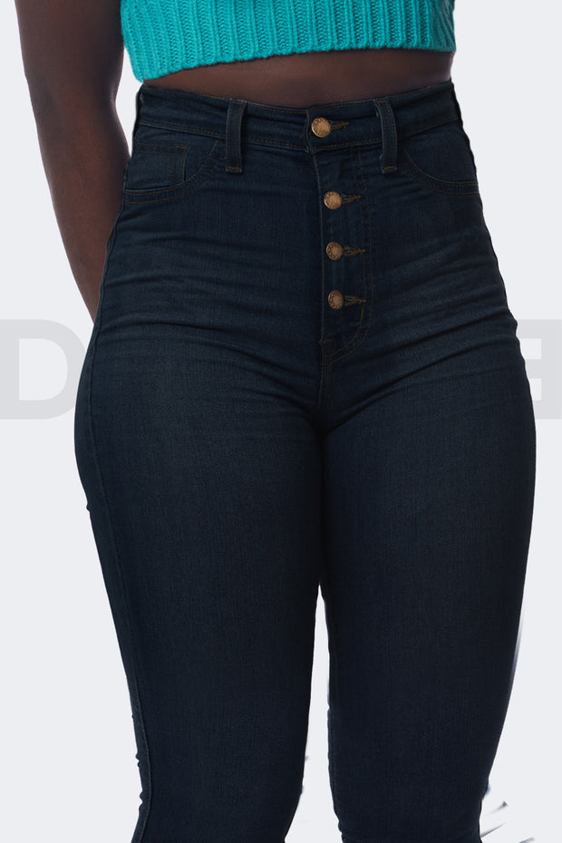 Super Curvy Button Jeans Taille Haute - Ardoise