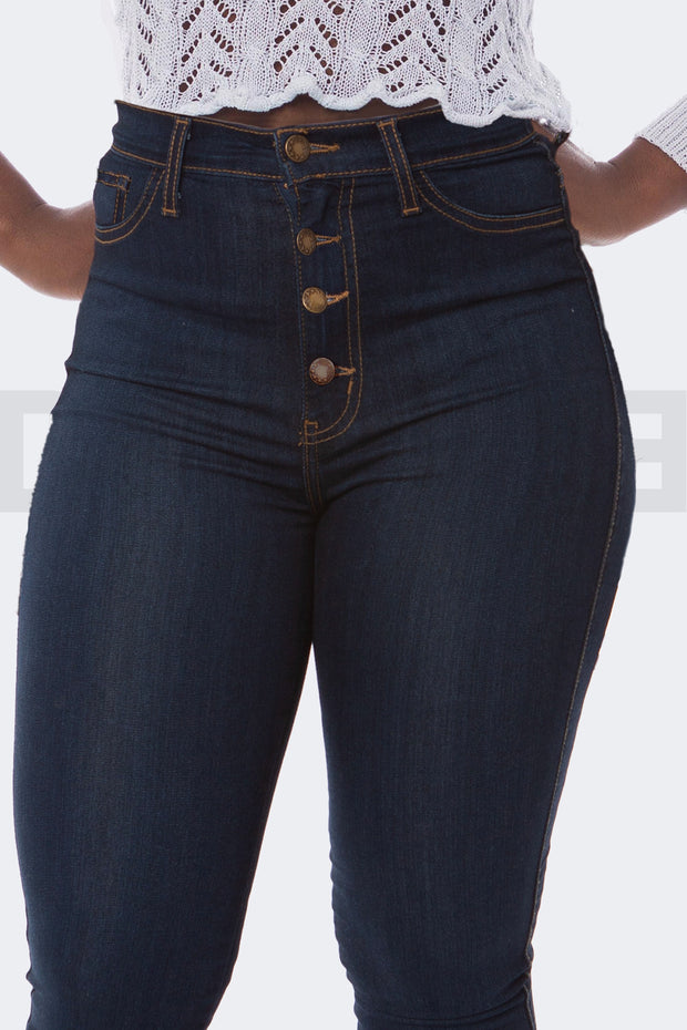Super Stretchy Button Jeans Taille Haute - Brut