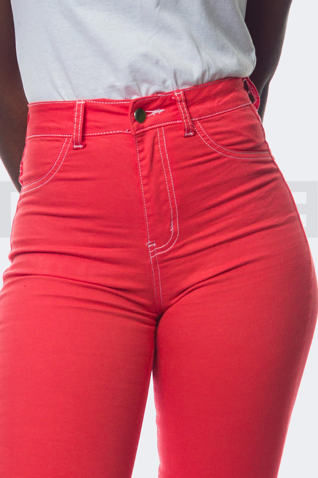 Super Stretchy Jeans Taille Haute - Corail