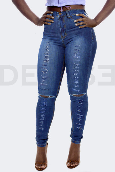 Fresh Gyal Jeans Taille Haute - Bleu Medium