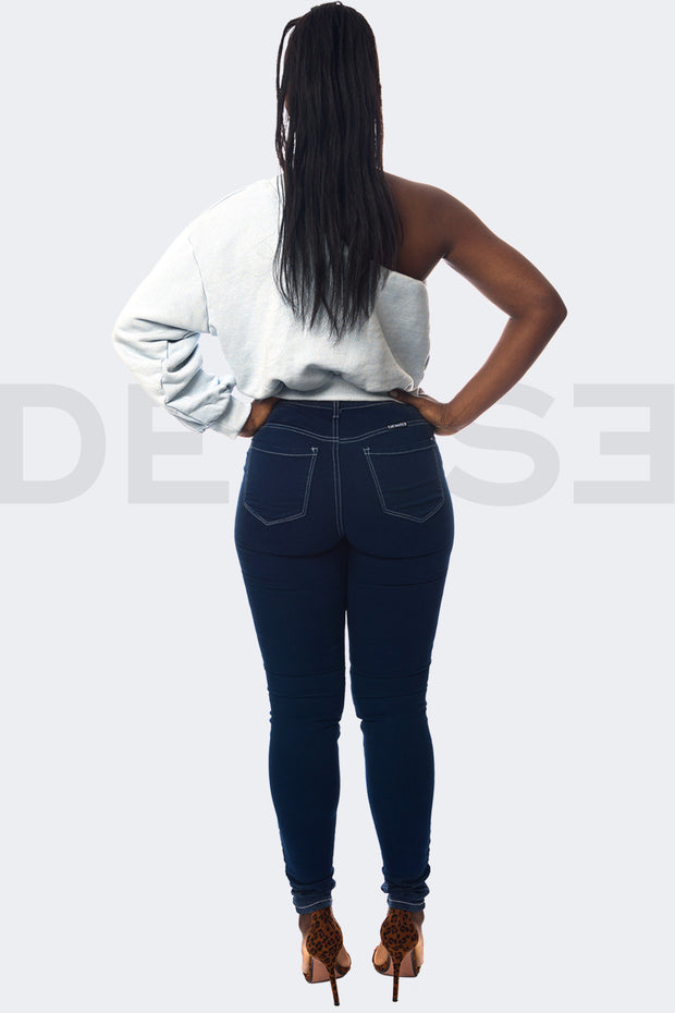 Super Stretchy Jeans Taille Haute - Marine