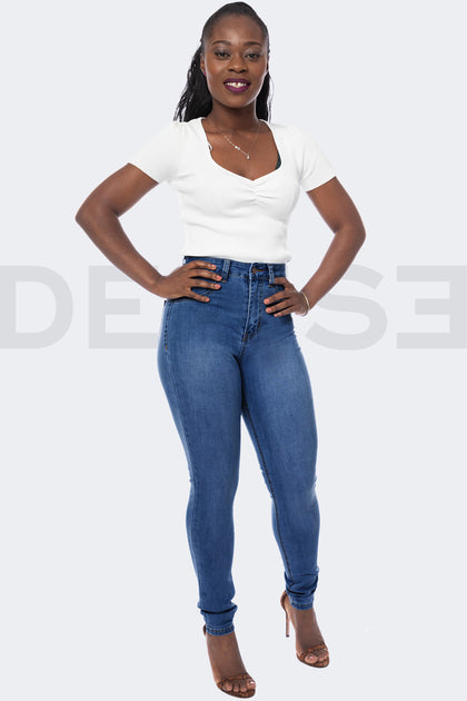 Super Stretchy Jeans Taille Haute - Bleu Medium – DENISE