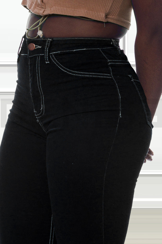 Super Stretchy Jeans Taille Haute - Noir Surpiqué
