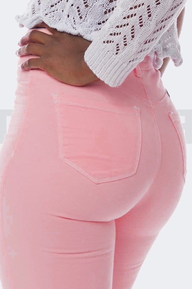 Super Stretchy Jeans Taille Haute - Rose