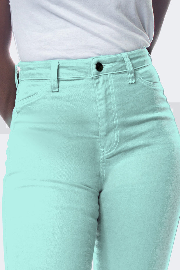 Super Stretchy Jeans Taille Haute - Vert d'eau
